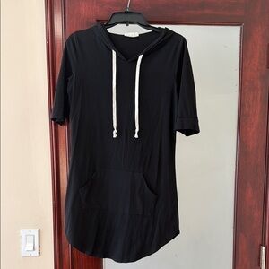 Black Hoodie Dress with White Drawstrings
